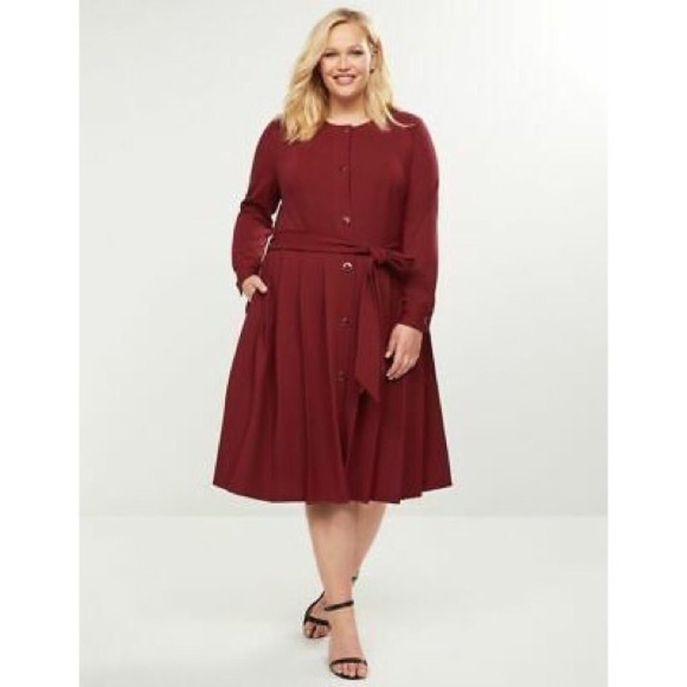 Lane Bryant Dress Pleated Skirt Long Sleeves Midi Plus Size 22/ 24 New with Tag